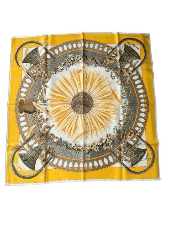 Hermes Accessories - NEW Hermes Amours Bee Sunflower Jacquard Hermes Silk Scarf 1999 Annie Faivre